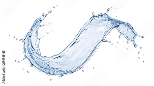 Flowing blue water splash in a curved wave shape on png on transparent background