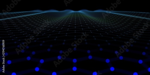 Digital abstract  background hexagonal wavy grid science on dark defocus.  Concept for technology data intelligence, medicine, network, design and security.