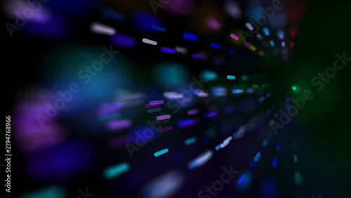 Abstract futuristic color points streaks lines from on a dark cyberspace. Concept for motion, speed and technology.