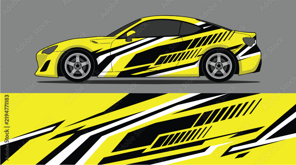 Fototapeta premium Yellow Black Striped Racing Sports Car Vector Illustration
