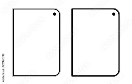 Modern Smartphone fold mockup. Realistic foldable mobile phone duo with blank screen isolated