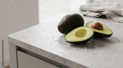 Fresh Ripe Avocado on Minimal Kitchen Countertop