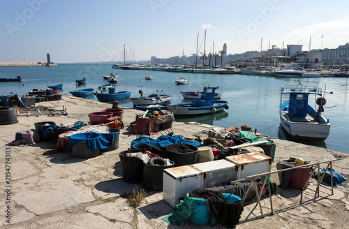 Italy, Puglia, Bari, moored boats