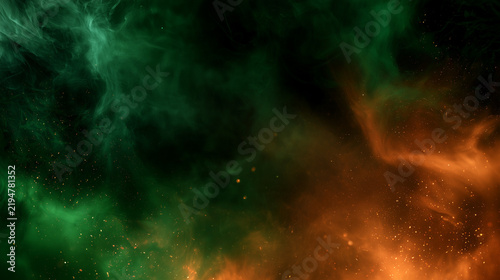 Halloween background with swirling green and orange smoke effect  