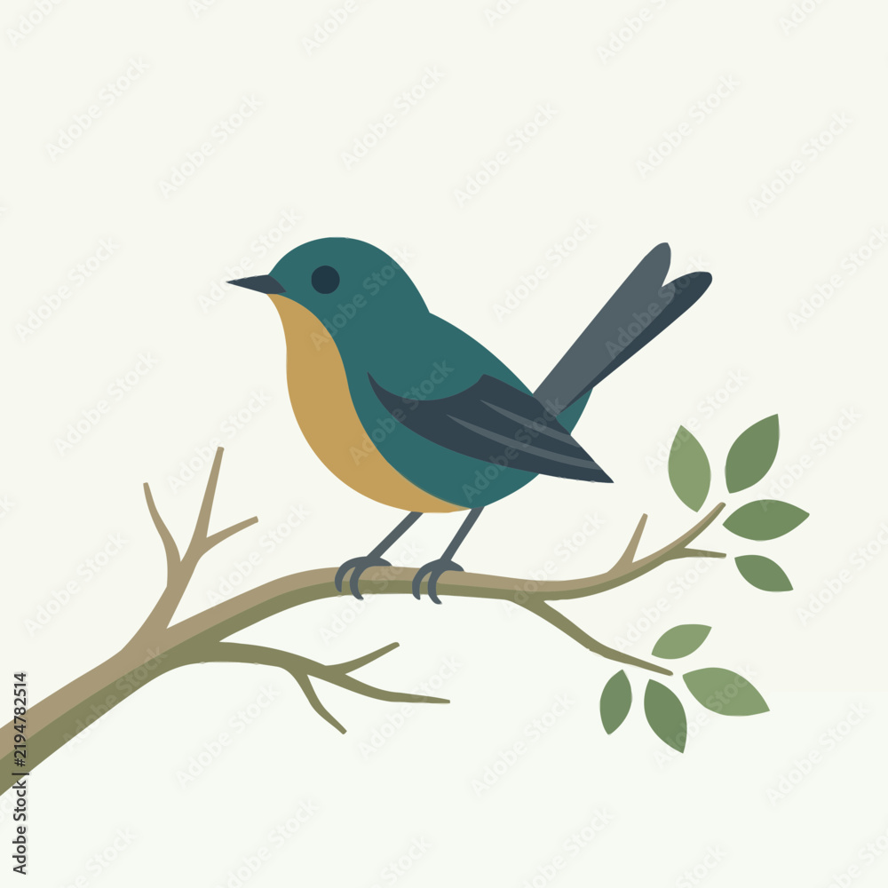 Fototapeta premium Colorful Bird Perched On Branch In Nature Illustration.