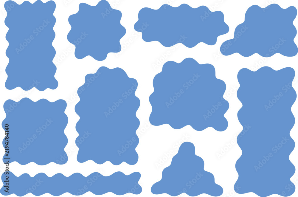 Fototapeta premium Wavy blue sticker shapes, set of 10 organic blob frames, cute liquid border elements for social media and graphic design
