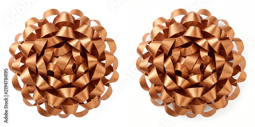Cuadro en lienzo Copper metallic gift bow with densely layered looped ribbon petals is PNG isolat