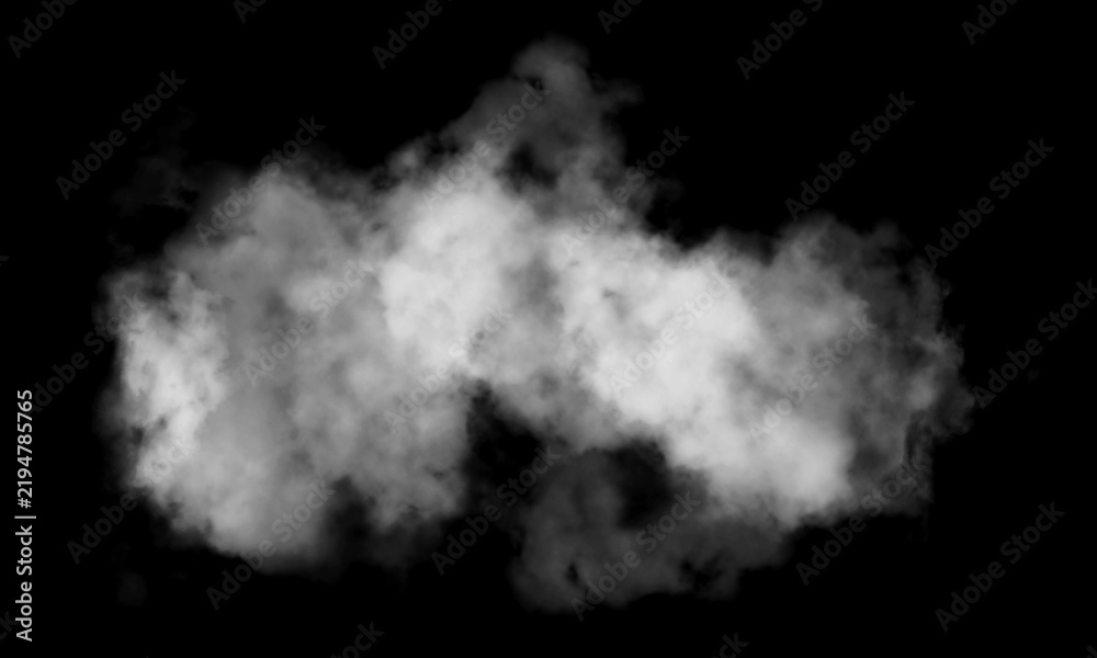 Obraz premium Wispy white smoke cloud isolated on a solid black background captured with soft lighting to create a realistic gaseous texture perfect for various digital compositing