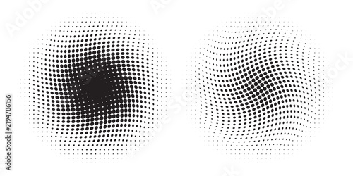 Set of halftone dots gradient pattern texture isolated on white background. Straight dotted spots using halftone circle dot raster texture.