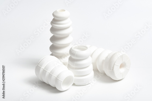 Rubber cushions for car shock absorber isolated on white background.