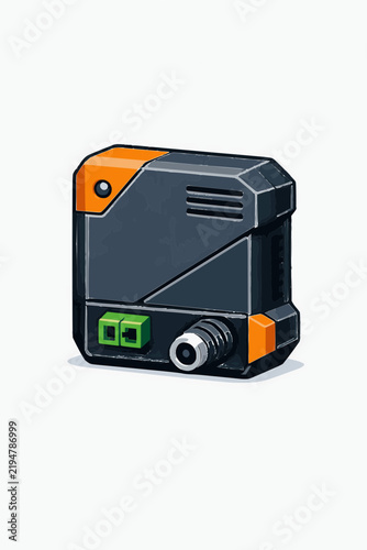 Industrial electronic sensor unit with orange accents