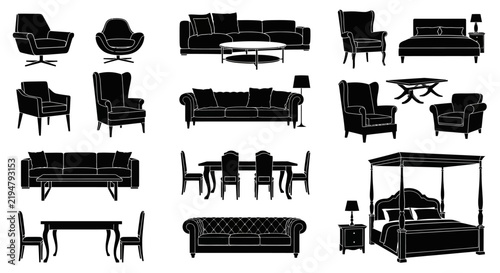 Obraz na plátně Furniture icons with include sofas chairs