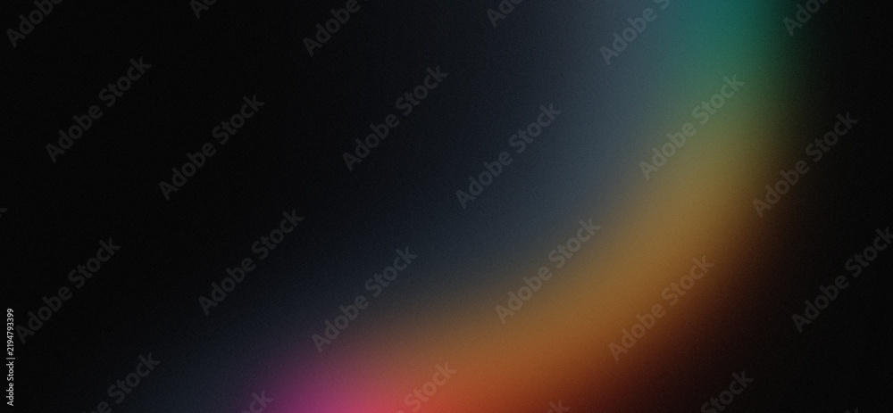 Obraz premium Abstract dark background with soft glowing colorful light leak effect and grainy texture for modern creative design poster, wallpaper, banner design.