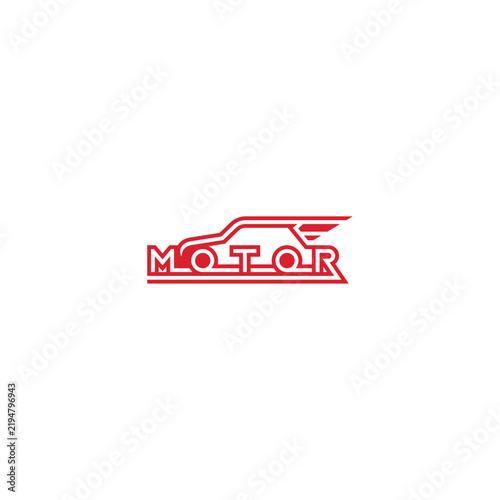 Motor logo text, racing car silhouette.