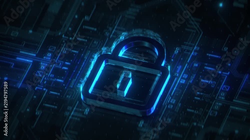 Glowing digital padlock rests on a circuit board, symbolizing cybersecurity, data protection and encryption for networks, secure systems and privacy in modern technology and IT infrastructure.