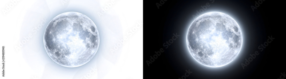 Obraz premium Icy white moon glowing sphere with bright cratered lunar surface for space design in PNG, Transparent and Black Background Versions for creative projects