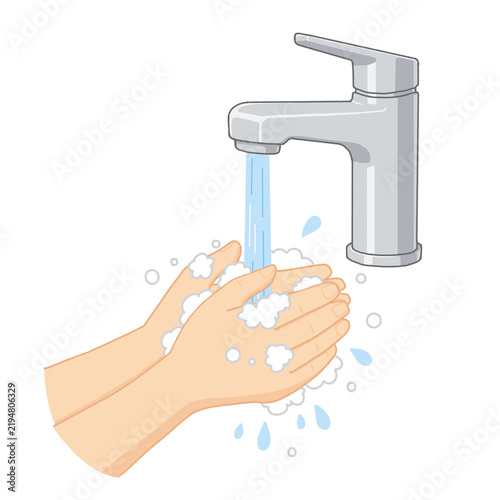 Washing Hands with Soap and Faucet Water Illustration