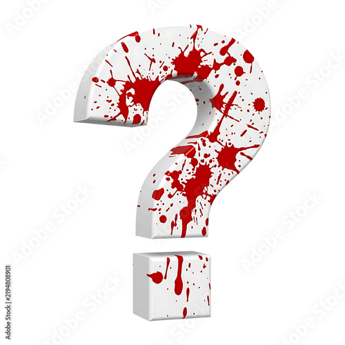 3D render of a white question mark covered in red blood splatters