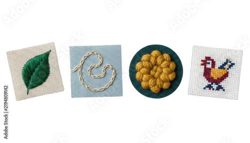 Set of Four Handmade Embroidery and Cross Stitch Patches