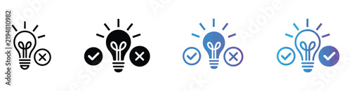 Foto Hypothesis multiple style icon design vector, light bulb with check and cross sy