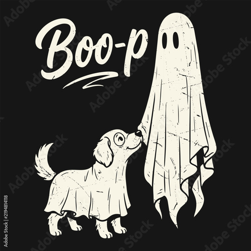 Spooky Cute Dog And Ghost Halloween T-shirt Design