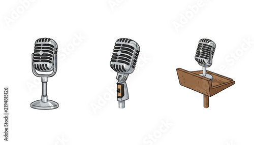 Retro Vintage Microphones Set in Cartoon Style