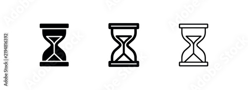 Hourglass icon set, symbolizing time, duration, deadline, waiting, or time management.
