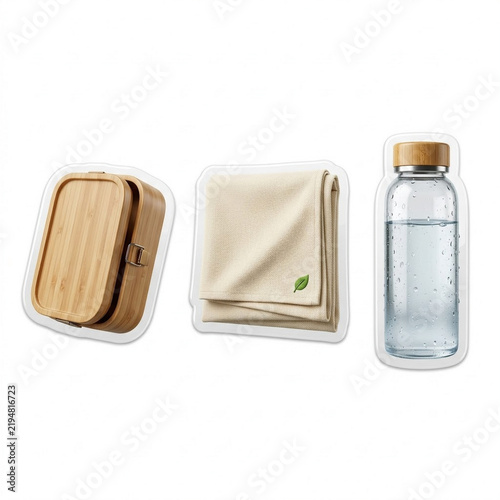 Eco Friendly Reusable Bamboo Lunch Box Cloth Napkin and Glass Water Bottle Set