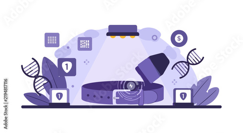 Smart Wearable Technology and Biometric Security Illustration
