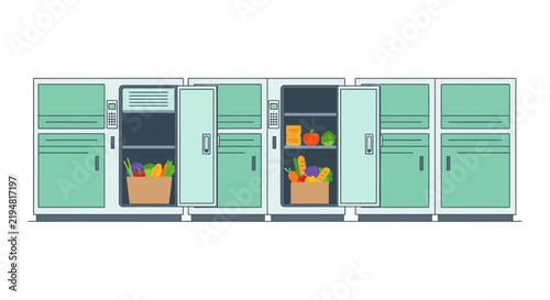 Automated Smart Grocery Lockers for Contactless Food Delivery and Fresh Produce Pickup Illustration