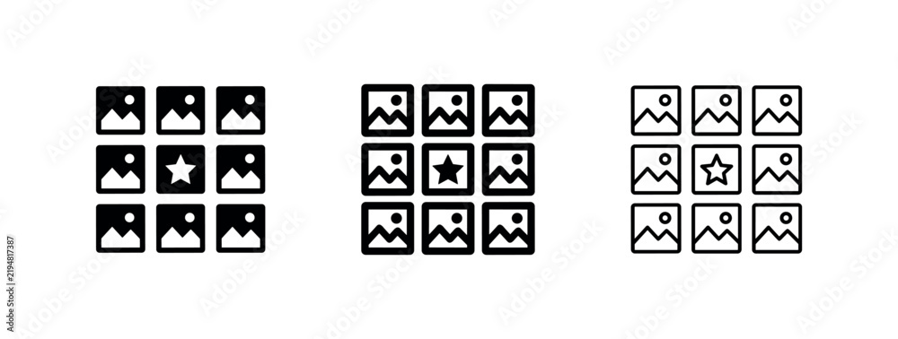 Fototapeta premium Photo Gallery and Favorite Image Grid Icons Set