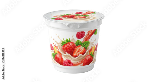 Strawberry and raspberry yogurt cup isolated on transparent background