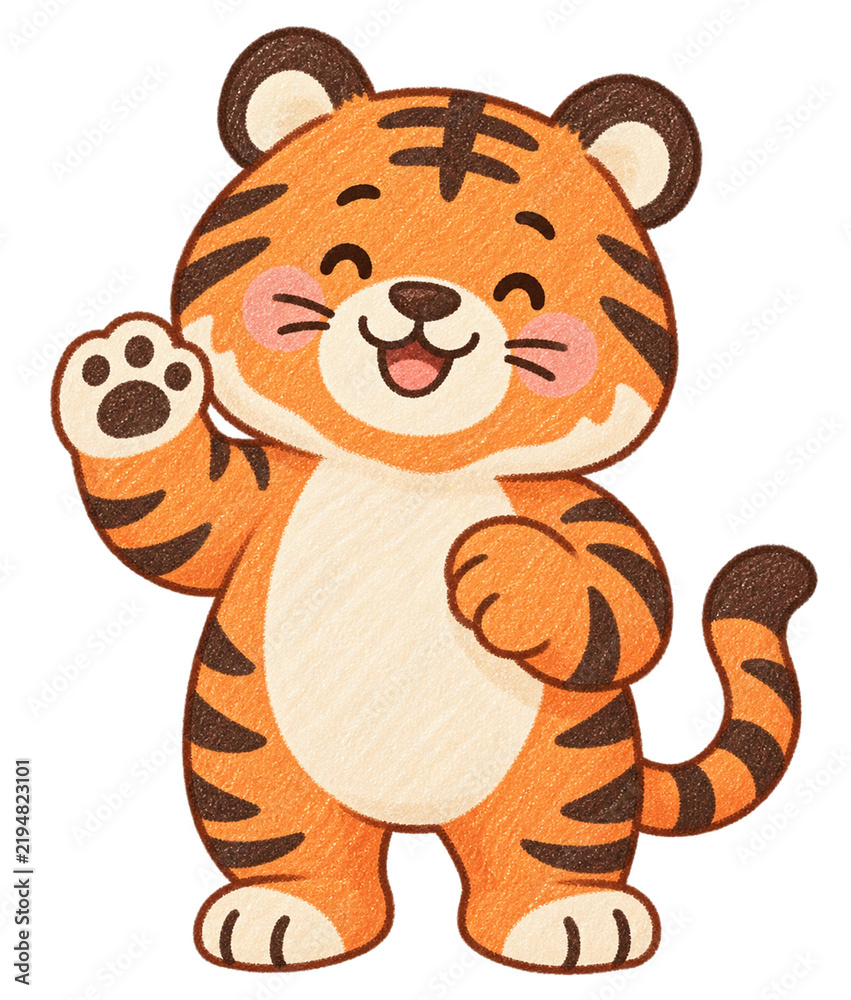 Fototapeta premium Cute Smiling Tiger Character Waving Paw Illustration