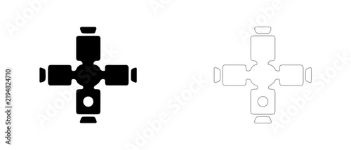 Space station docking module node vector icon filled and outline, orbital complex and space engineering symbol.