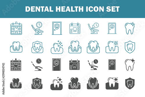 Comprehensive dental health icon set showcasing various elements for oral care and treatment services