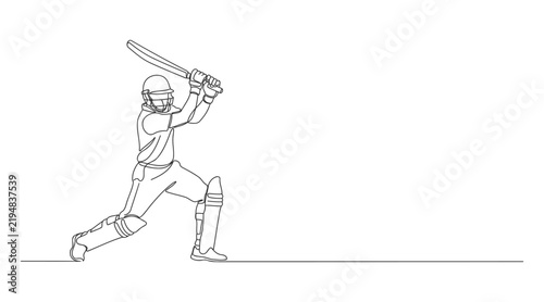 One line art of a cricket batsman playing a shot with cricket player sport athletic movement