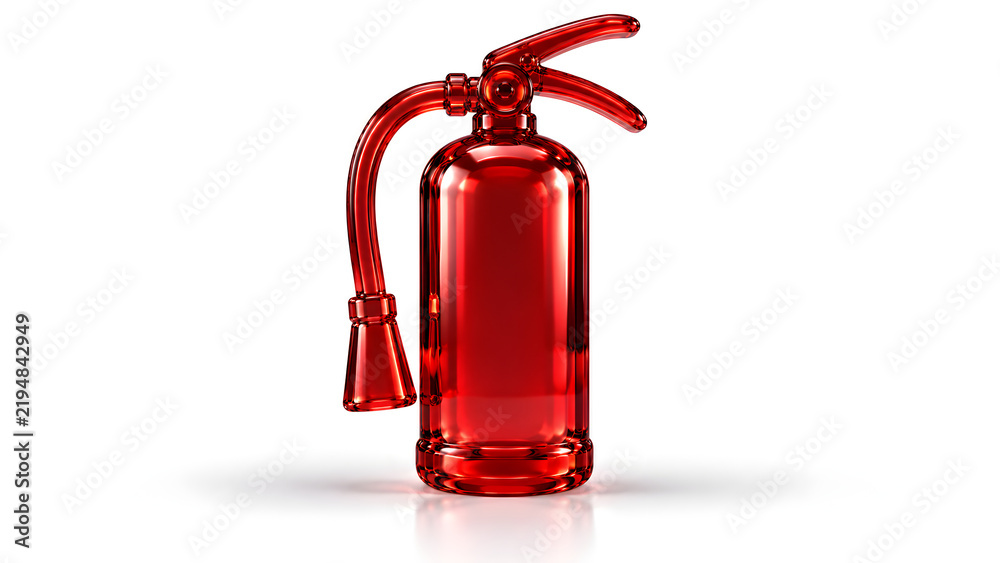 Obraz premium A glossy red glass fire extinguisher isolated on white background