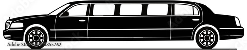 Black silhouette of a long limousine car viewed from the side with stretch limousine luxury car vehicle silhouette car icon limousine transport executive car