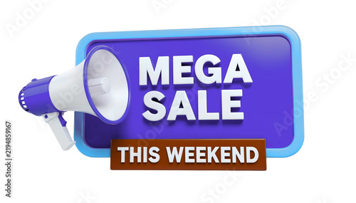 Mega sale badge with megaphone graphic promoting weekend discount event for retail marketing