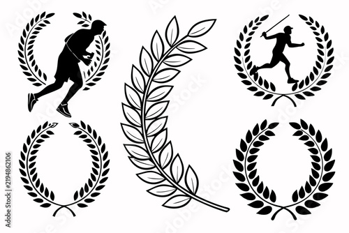 Collection of Botanical Laurel Wreath and Floral Badge Designs