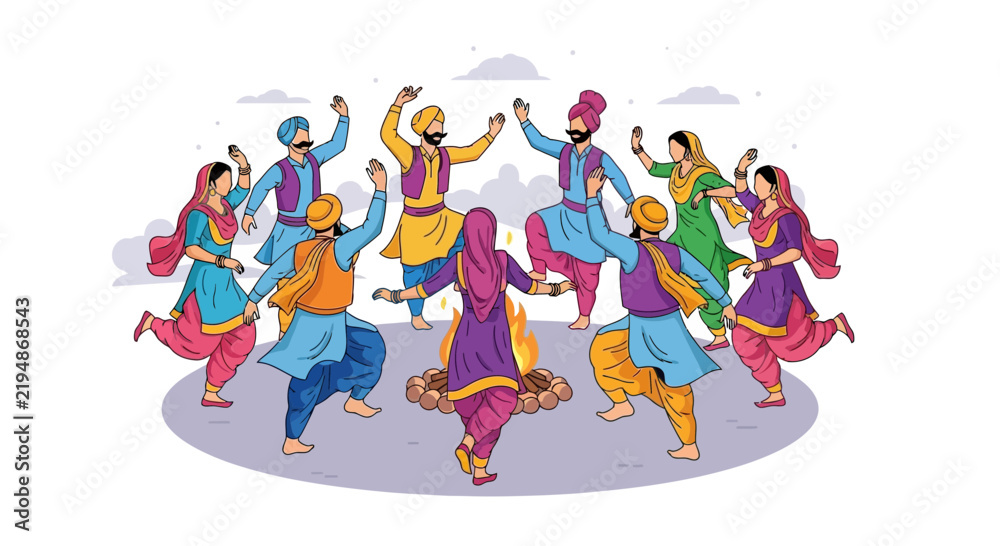 Fototapeta premium Group of people performing traditional Indian folk dance.