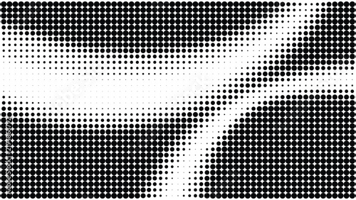 Horizontal halftone grid displays rhythmic wave transitions blending bold black dotted lines into light negative space.