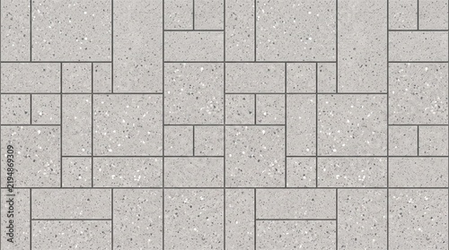 Modern gray stone paver texture with a geometric rectangular block pattern