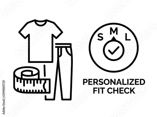 Garment size recommendation icon with clothing and measuring tape illustration