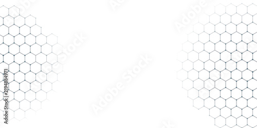 Abstract hexagonal pattern on white background, technological or scientific theme, network and connection concept.
