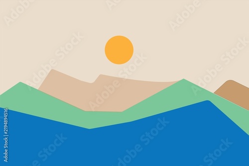 Minimal Mountain Landscape with Rising Sun – Abstract Nature Background
