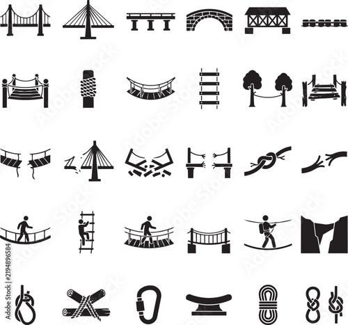 Bridges Rope Structures and Adventure Crossing Icon Set Vector Illustration