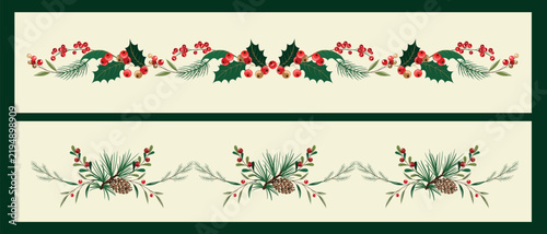 Hand-drawn Christmas floral ornaments
