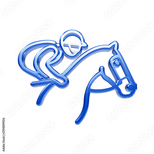 Foto Shiny blue 3d of a horse head and rider profile in outline style on black backgr