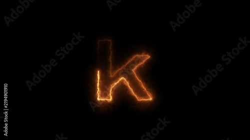 Burning Capital Letter K in Bright Flame Against Dark Background
